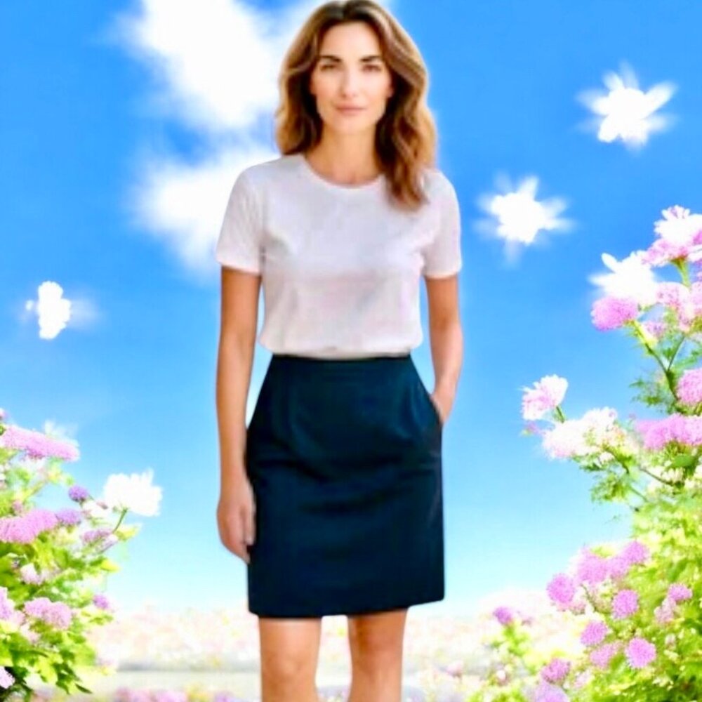 Black SILK Knee Length Skirt Lined Pockets Vintage 80's Made in Korea